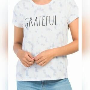 Rae Dunn Tie-dye Tee Shirt Grateful Sz Large Short Sleeve Top Peach Gray